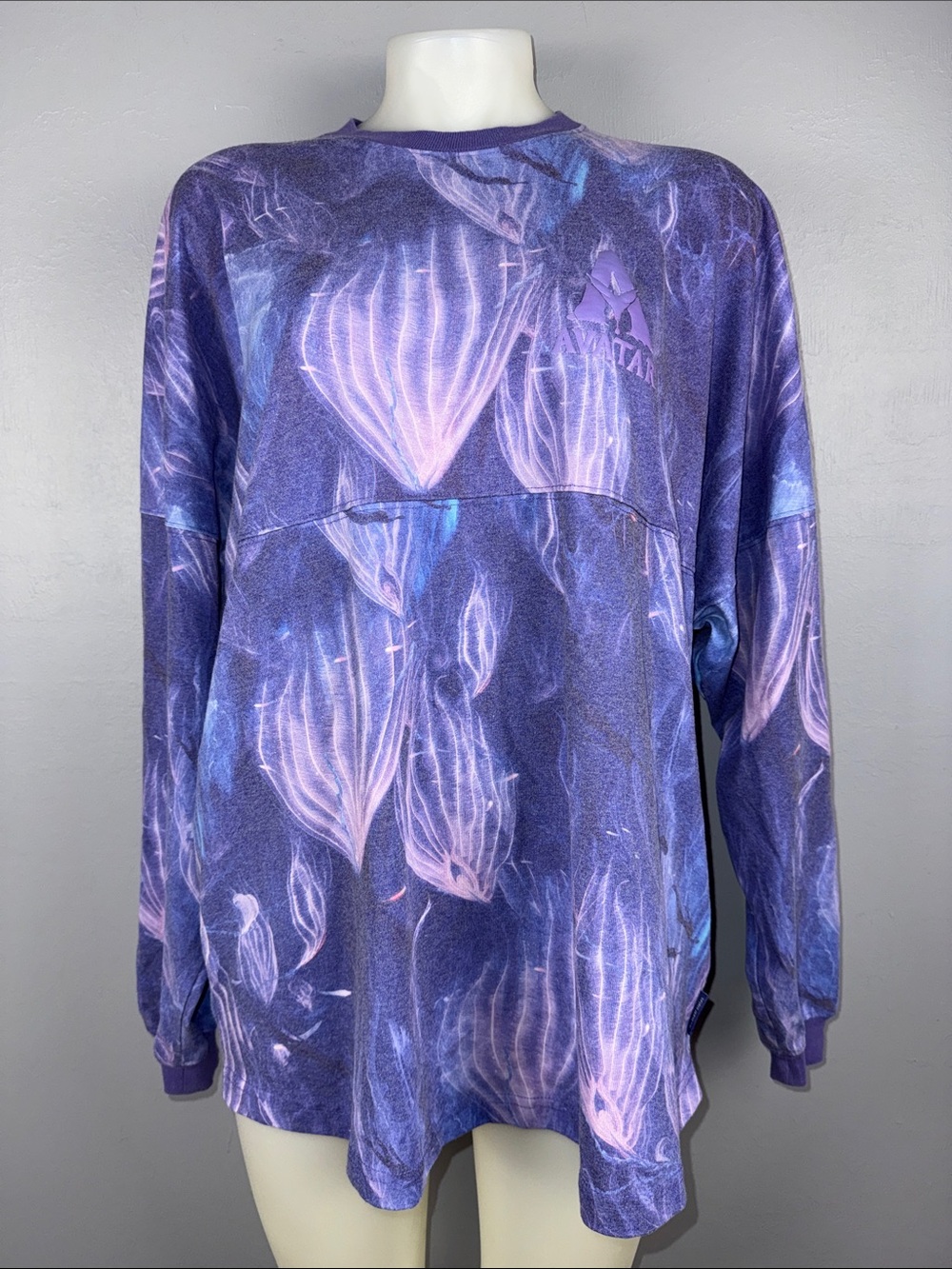 Disney Spirit Jersey Avatar Sweatshirt Large Purple Faded and Oversized